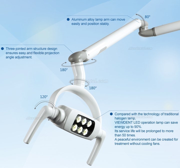 Dental Oral Light Lamp Operating Lamp 6 LED Lens Ceiling-mounted Type With Arm
